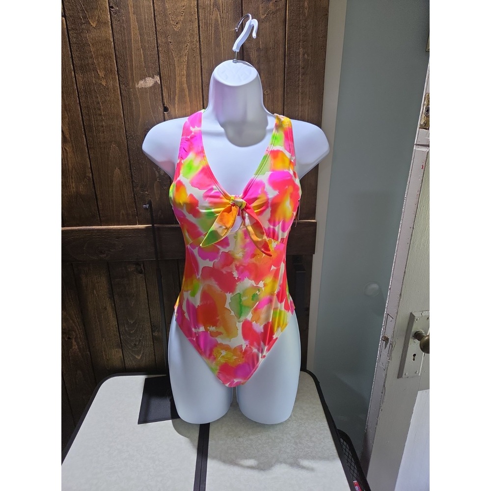 Shade & Shore Keyhole Bright Multi Color 1 Pc Swimsuit Size XS High Leg & Cheeky